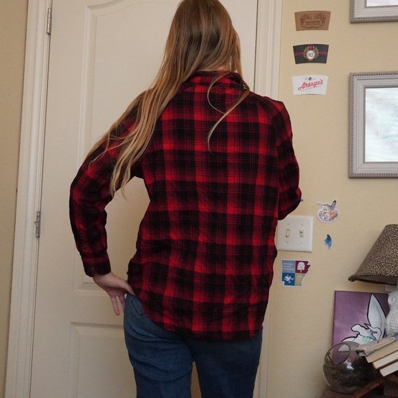 Oversized tunic flannel bright red and black - Picture 2 of 3